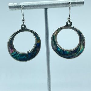 Abalone Hoops, Mexican Sterling Silver Jewelry Boho Earrings,